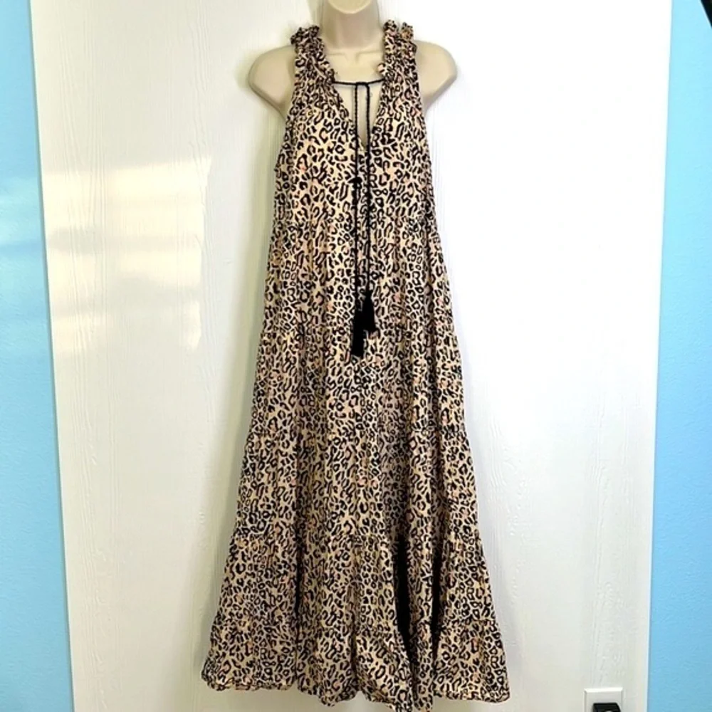Mudpie - Light Tan And Black Cheetah Sleeveless Maxi Dress Size Small - Picture 2 of 12